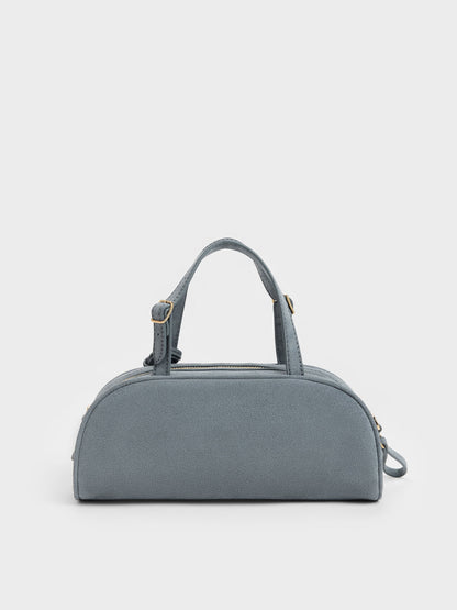 CHARLES & KEITH Classic / Vega Faux Suede Elongated Bowling Bag - Smoky Blue
