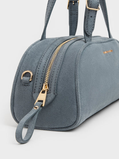 CHARLES & KEITH Classic / Vega Faux Suede Elongated Bowling Bag - Smoky Blue