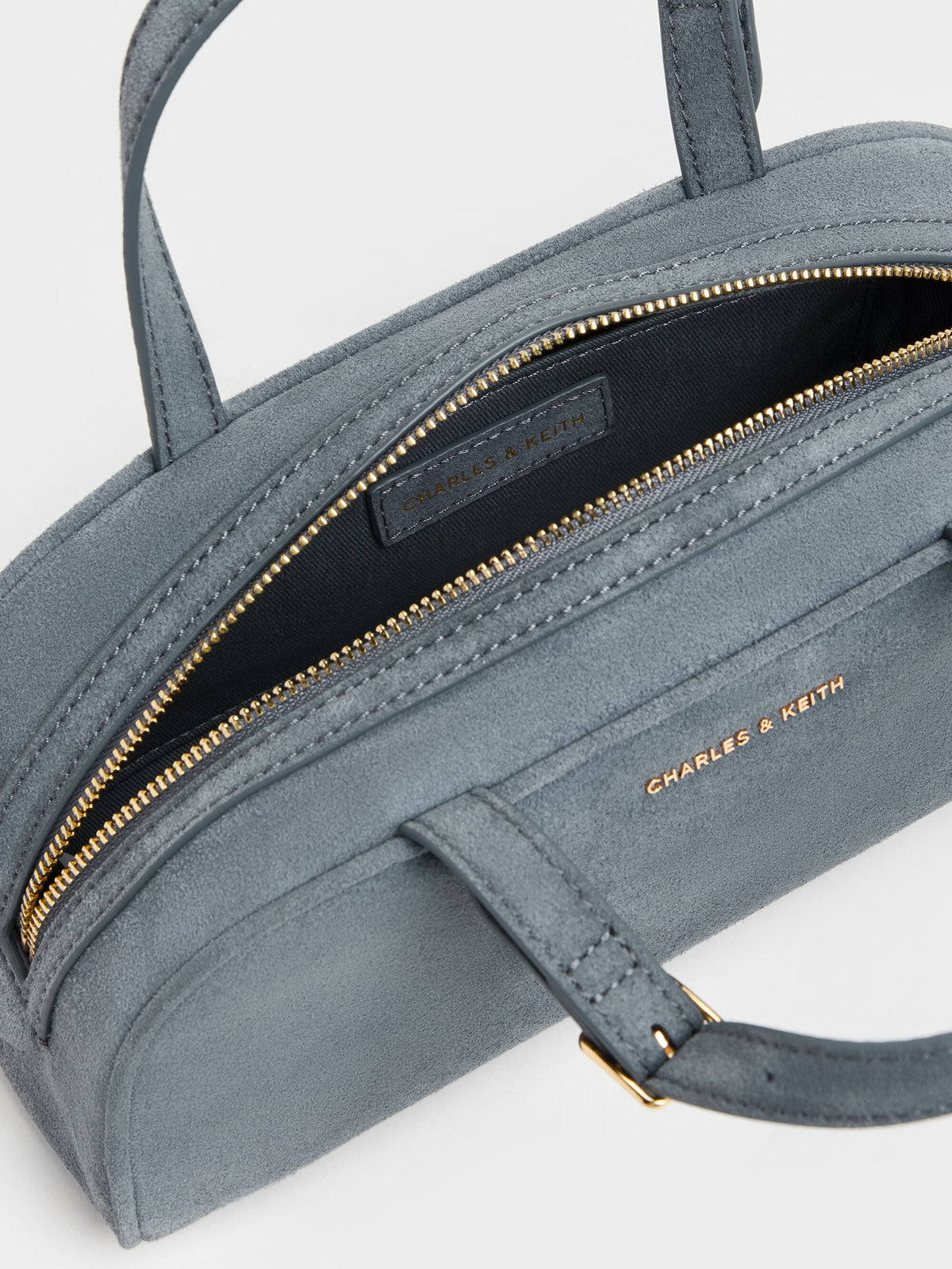 CHARLES & KEITH Classic / Vega Faux Suede Elongated Bowling Bag - Smoky Blue