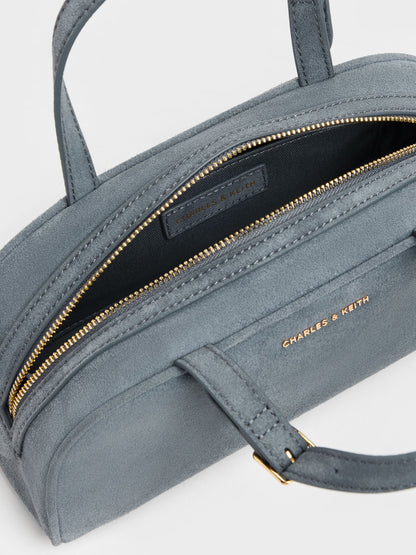 CHARLES & KEITH Classic / Vega Faux Suede Elongated Bowling Bag - Smoky Blue