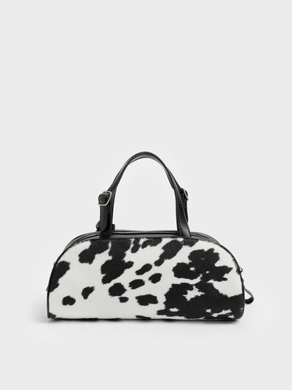 CHARLES & KEITH Smart Buy / Vega Furry Cow-Print Elongated Bowling Bag - Multi