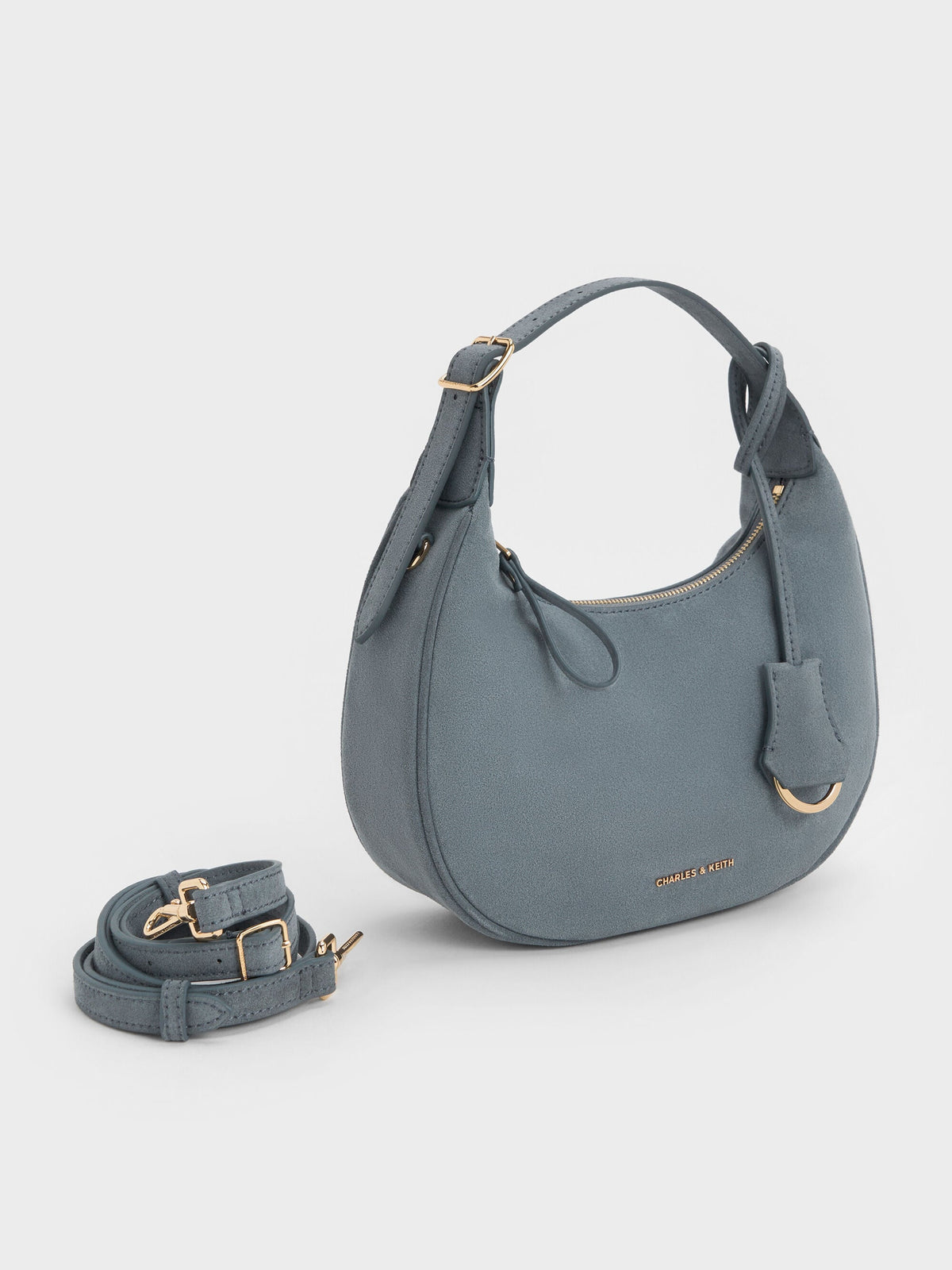 CHARLES & KEITH Special Offer / Vega Faux Suede Hobo Bag - Smoky Blue