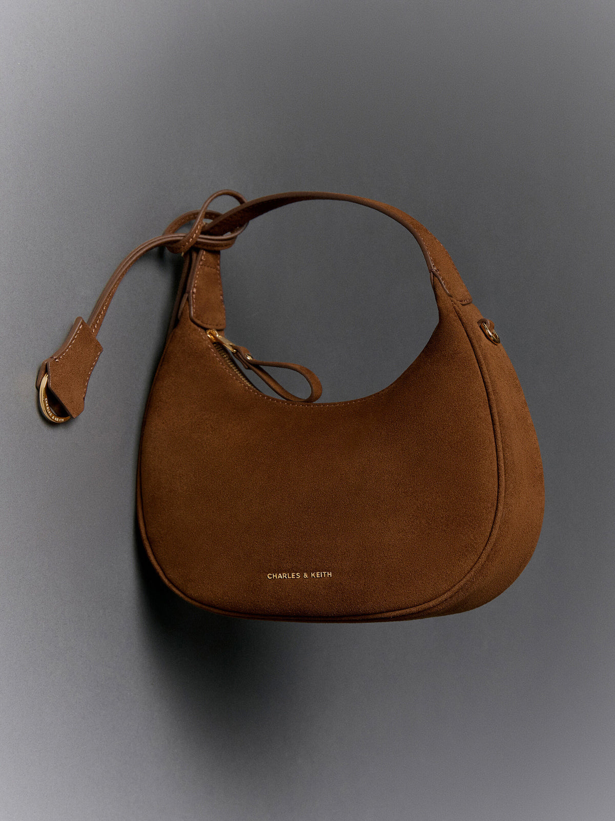 CHARLES & KEITH Top Pick / Vega Faux Suede Hobo Bag - Pecan Brown