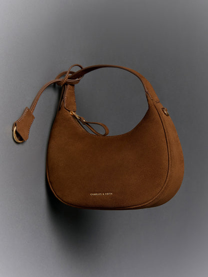 CHARLES & KEITH Top Pick / Vega Faux Suede Hobo Bag - Pecan Brown