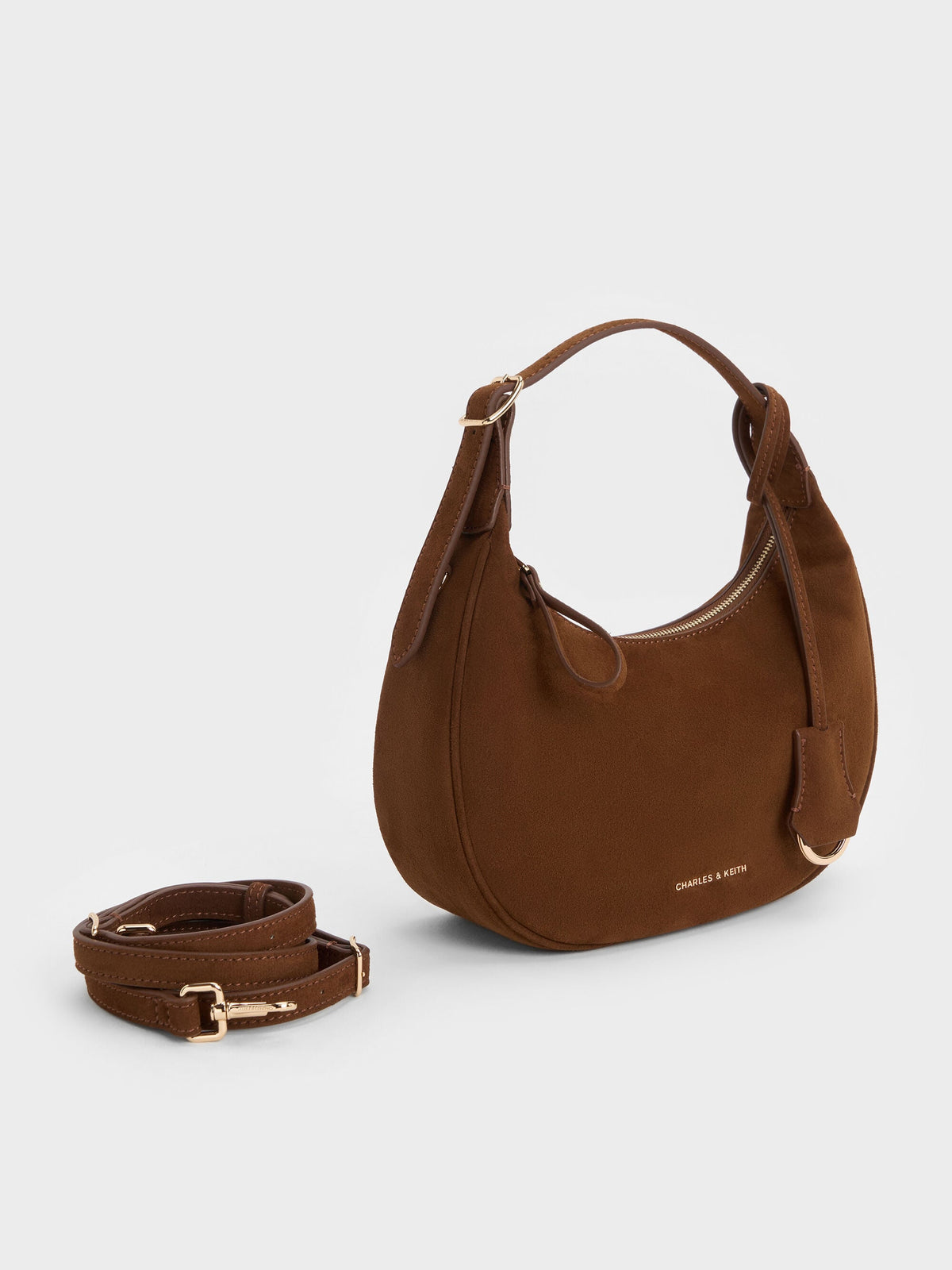 CHARLES & KEITH Top Pick / Vega Faux Suede Hobo Bag - Pecan Brown