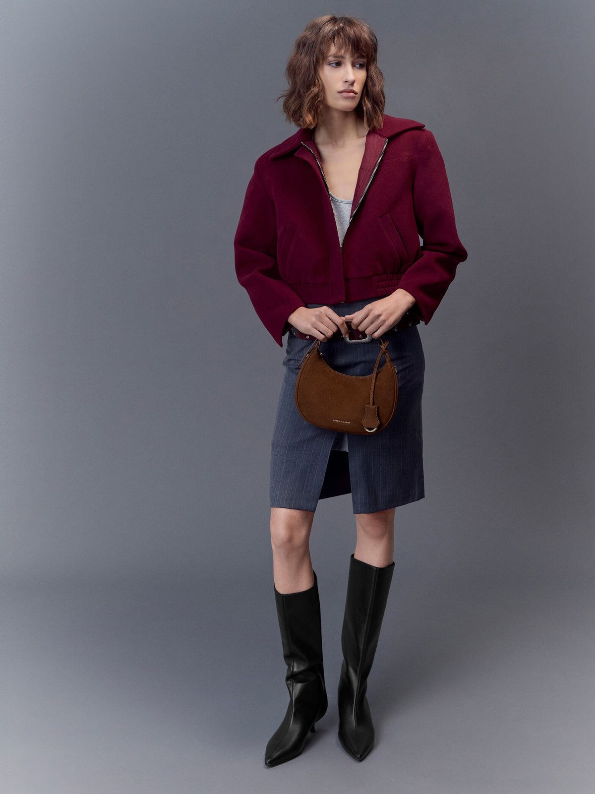 CHARLES & KEITH Top Pick / Vega Faux Suede Hobo Bag - Pecan Brown