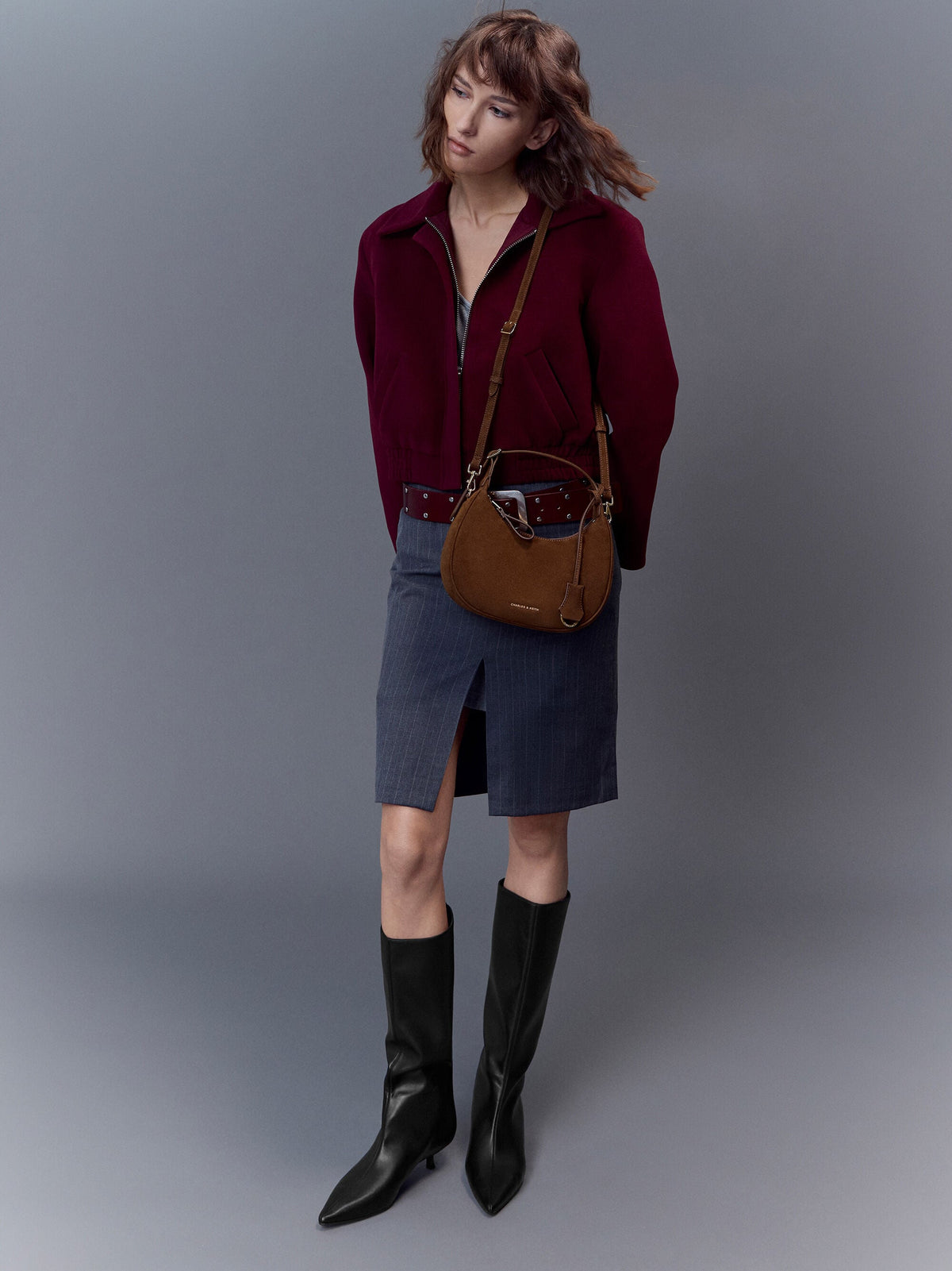 CHARLES & KEITH Top Pick / Vega Faux Suede Hobo Bag - Pecan Brown