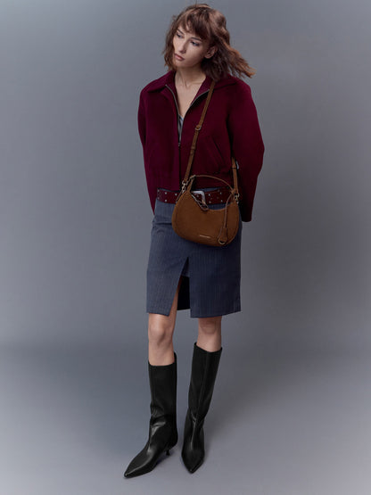 CHARLES & KEITH Top Pick / Vega Faux Suede Hobo Bag - Pecan Brown