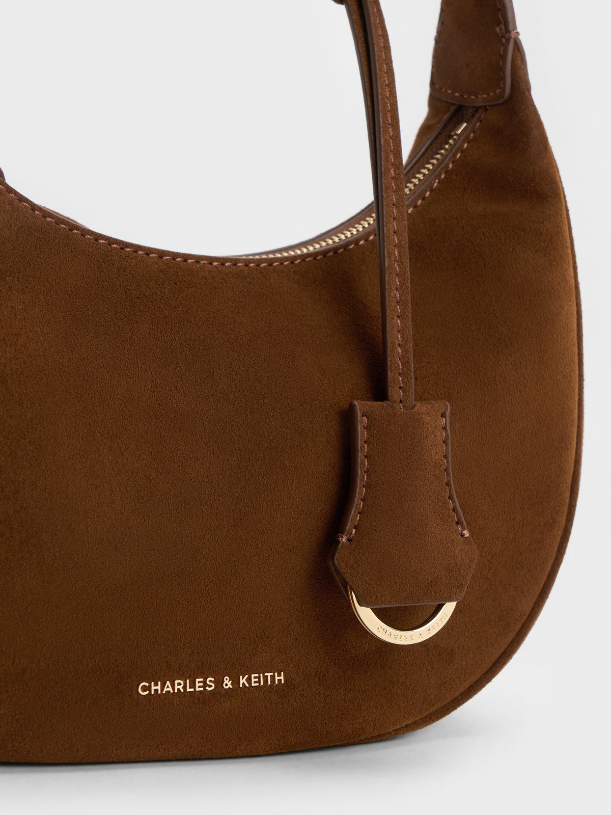 CHARLES & KEITH Top Pick / Vega Faux Suede Hobo Bag - Pecan Brown