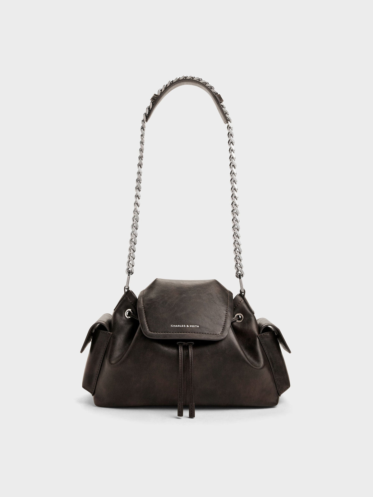 CHARLES & KEITH Value / Noane Side-Pocket Two-Way Bucket Bag - Dark Brown