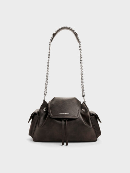 CHARLES & KEITH Value / Noane Side-Pocket Two-Way Bucket Bag - Dark Brown