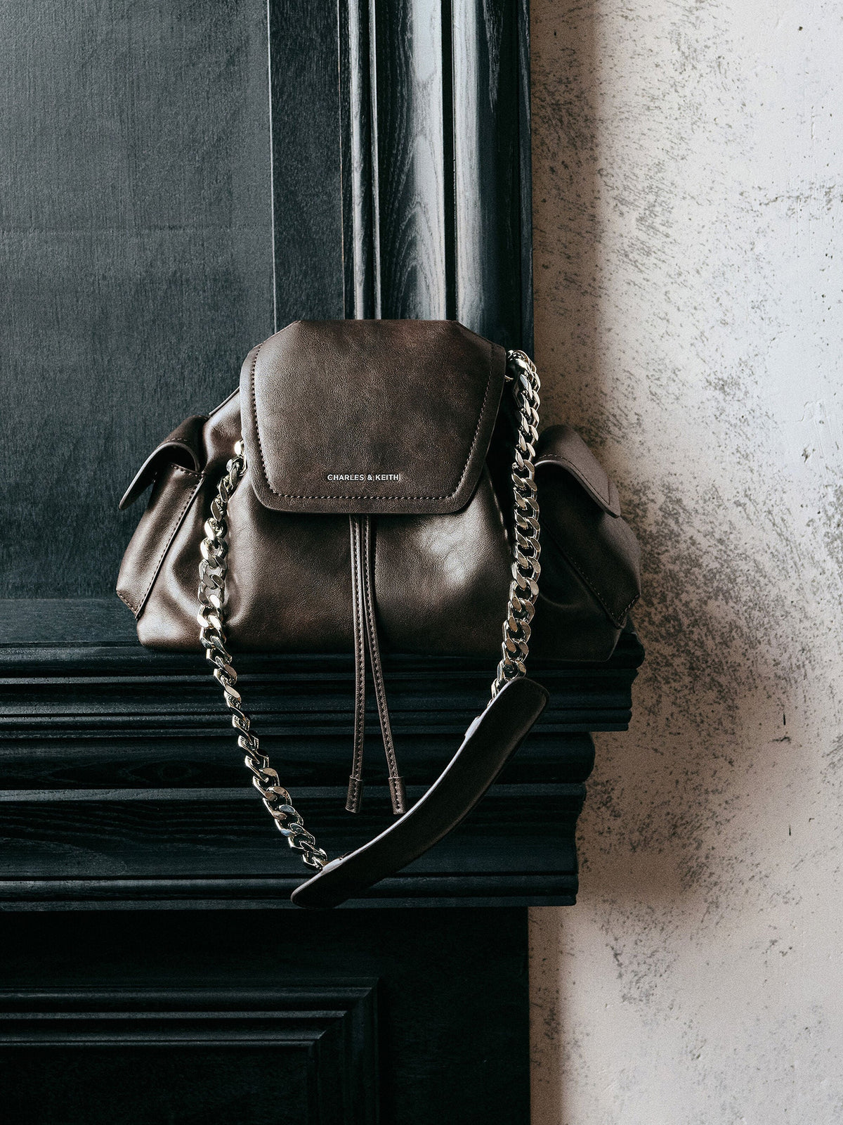 CHARLES & KEITH Value / Noane Side-Pocket Two-Way Bucket Bag - Dark Brown
