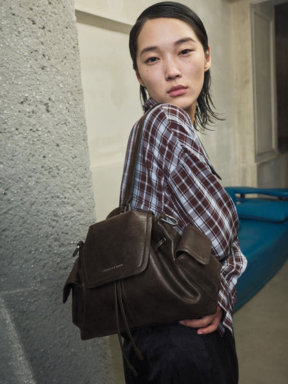 CHARLES & KEITH Value / Noane Side-Pocket Two-Way Bucket Bag - Dark Brown