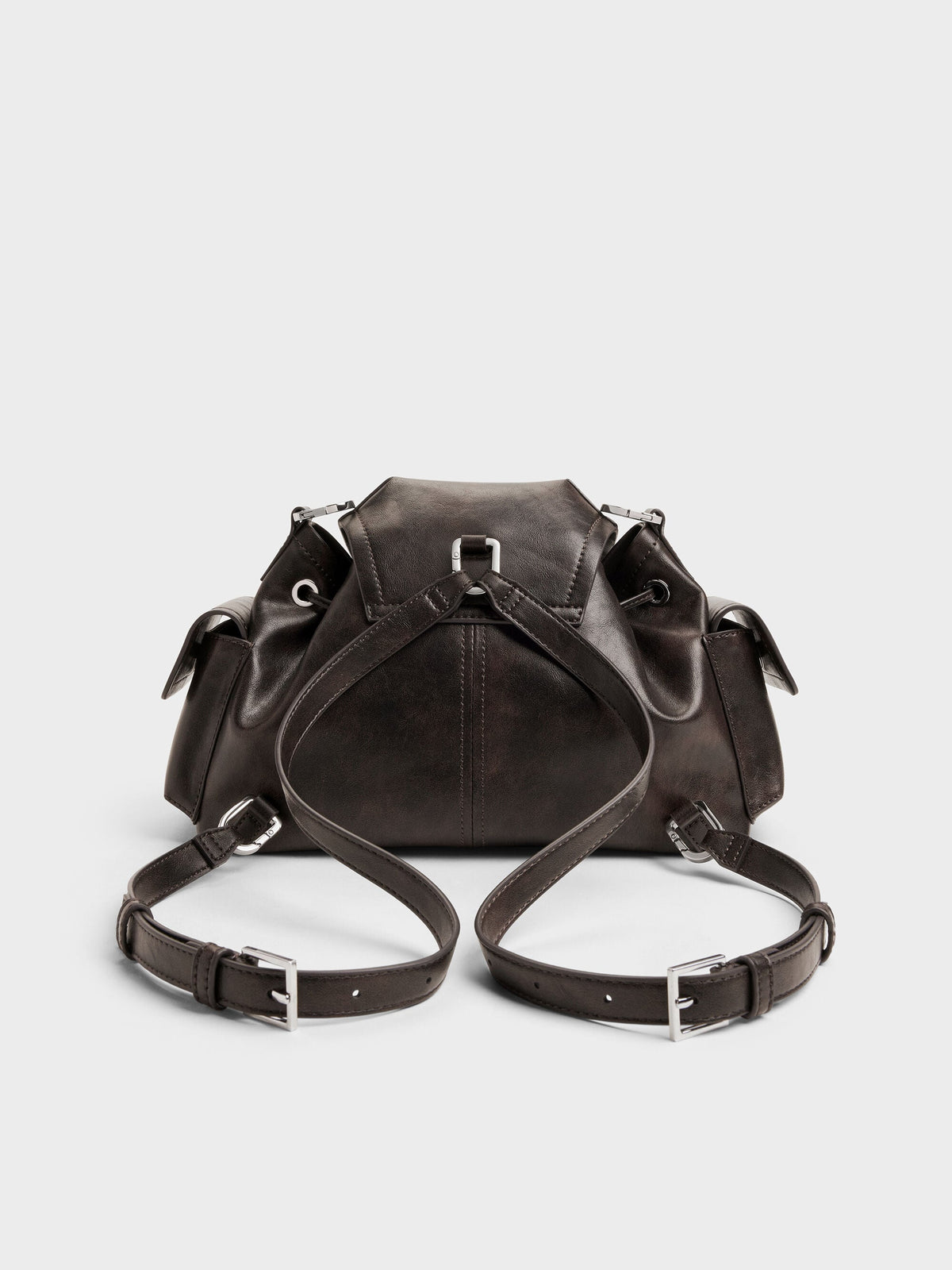 CHARLES & KEITH Value / Noane Side-Pocket Two-Way Bucket Bag - Dark Brown