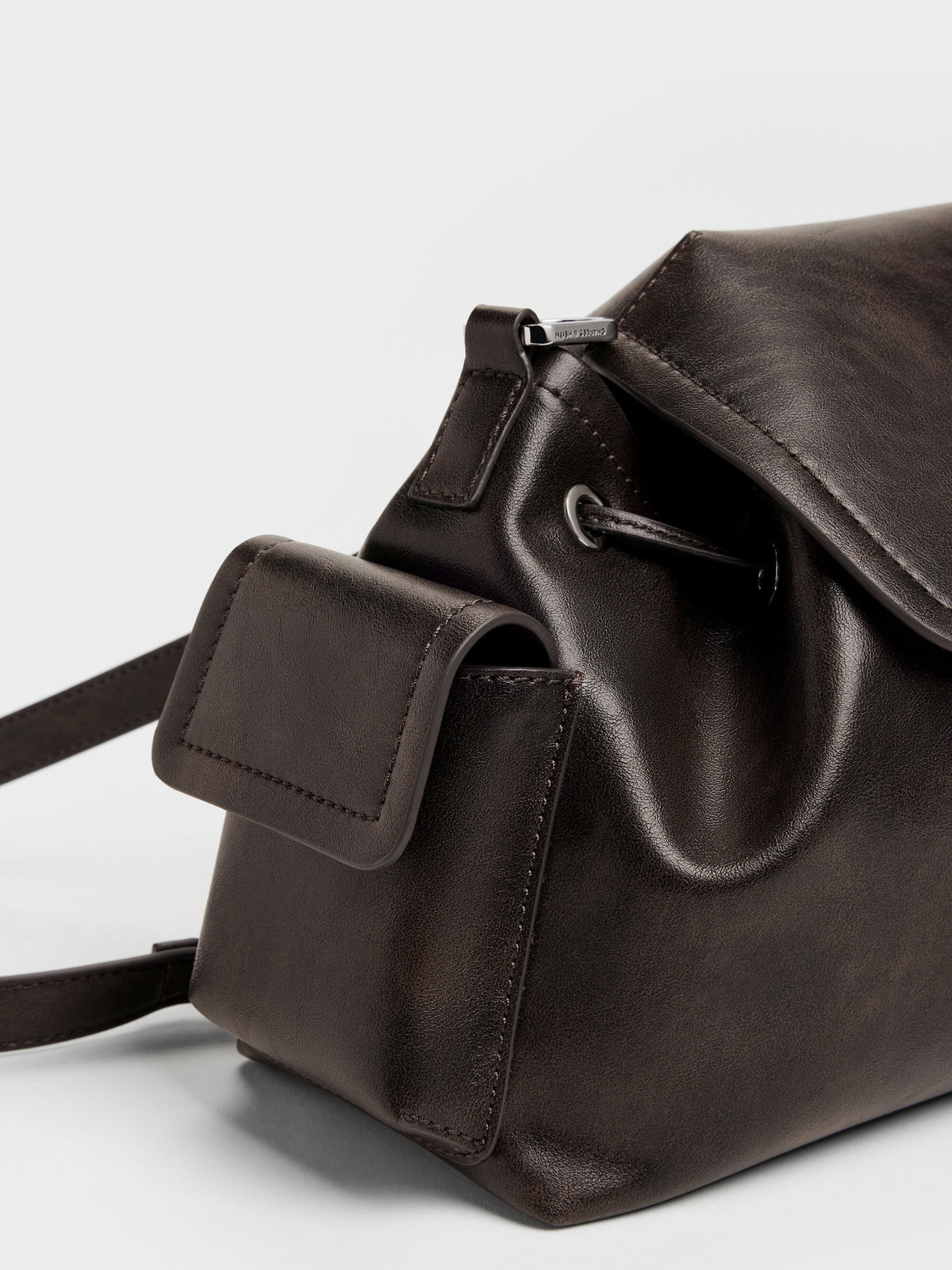 CHARLES & KEITH Value / Noane Side-Pocket Two-Way Bucket Bag - Dark Brown