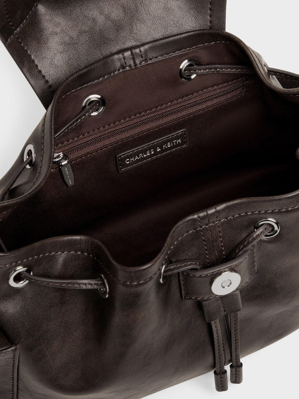 CHARLES & KEITH Value / Noane Side-Pocket Two-Way Bucket Bag - Dark Brown