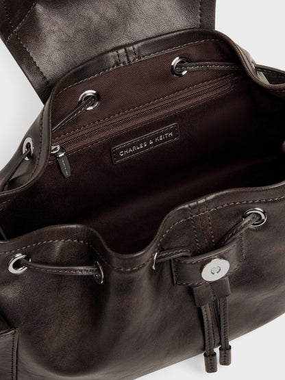 CHARLES & KEITH Value / Noane Side-Pocket Two-Way Bucket Bag - Dark Brown