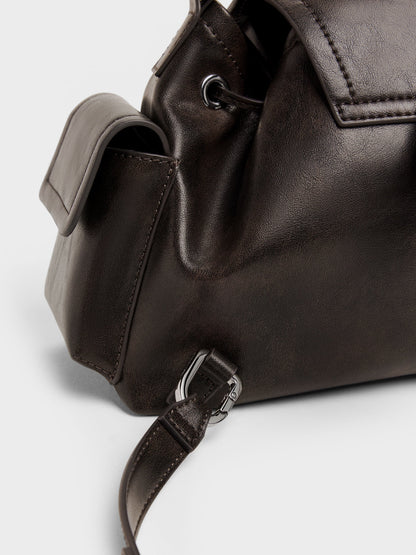 CHARLES & KEITH Value / Noane Side-Pocket Two-Way Bucket Bag - Dark Brown
