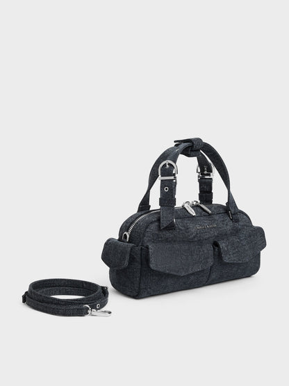 CHARLES & KEITH Trusted / Rachel Denim Multi-Pocket Bowling Bag - Denim Blue