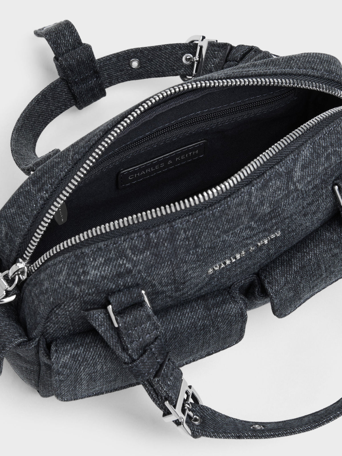 CHARLES & KEITH Trusted / Rachel Denim Multi-Pocket Bowling Bag - Denim Blue