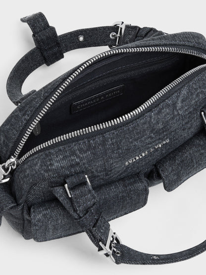 CHARLES & KEITH Trusted / Rachel Denim Multi-Pocket Bowling Bag - Denim Blue