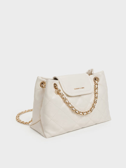 CHARLES & KEITH Trending / Apfra Quilted Shoulder Bag - Cream