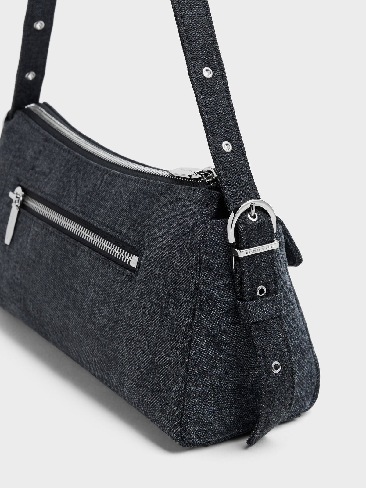 CHARLES & KEITH Featured / Rachel Denim Front-Pocket Chain Shoulder Bag - Denim Blue