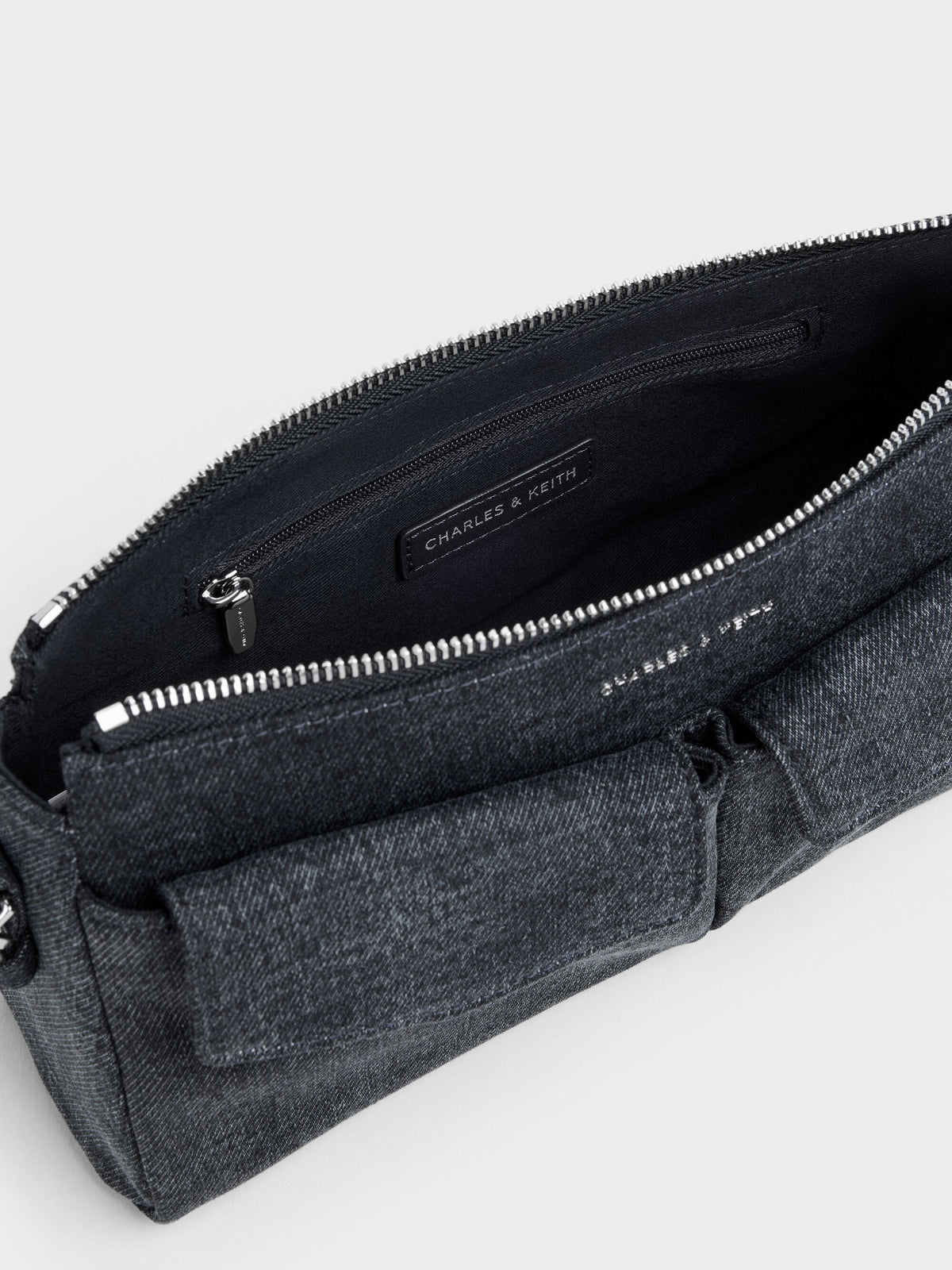 CHARLES & KEITH Featured / Rachel Denim Front-Pocket Chain Shoulder Bag - Denim Blue