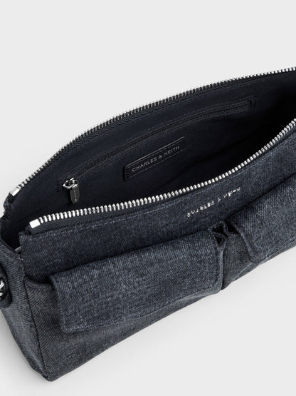 CHARLES & KEITH Featured / Rachel Denim Front-Pocket Chain Shoulder Bag - Denim Blue