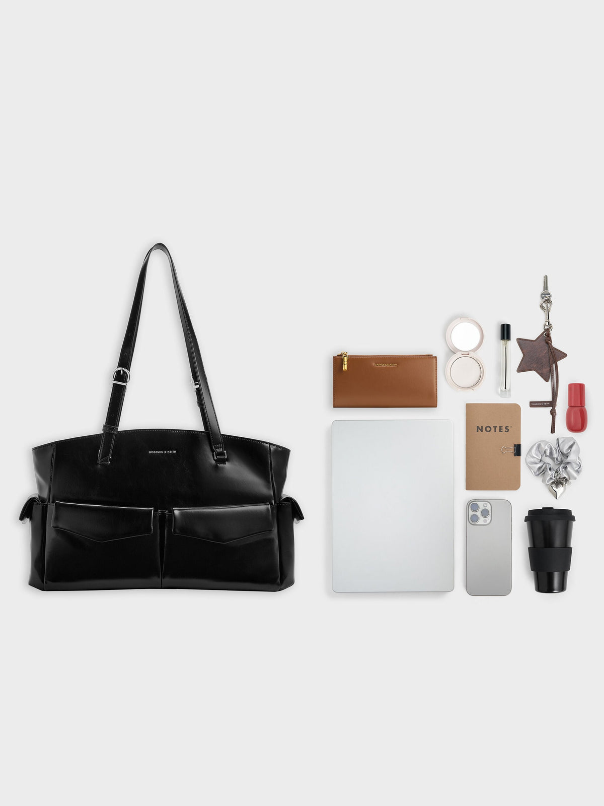 CHARLES & KEITH Exclusive / Rachel Multi-Pocket Tote Bag - Noir