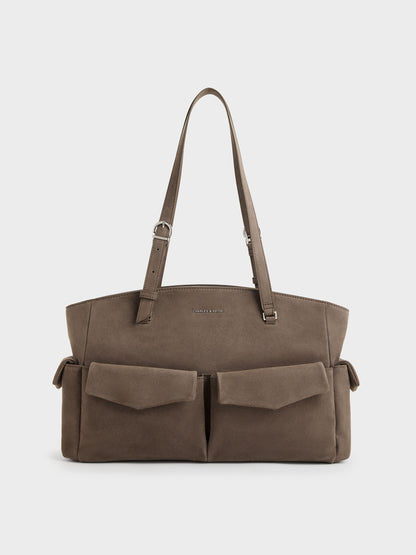 CHARLES & KEITH Trusted / Rachel Multi-Pocket Tote Bag - Stone Grey