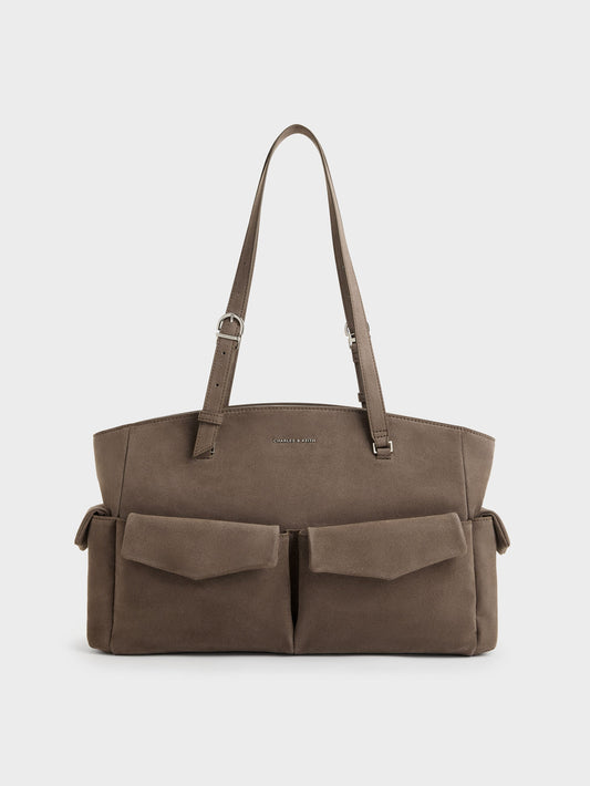 CHARLES & KEITH Trusted / Rachel Multi-Pocket Tote Bag - Stone Grey