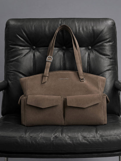 CHARLES & KEITH Trusted / Rachel Multi-Pocket Tote Bag - Stone Grey