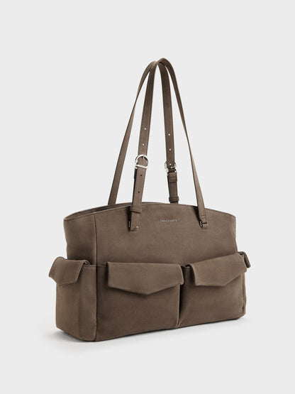 CHARLES & KEITH Trusted / Rachel Multi-Pocket Tote Bag - Stone Grey