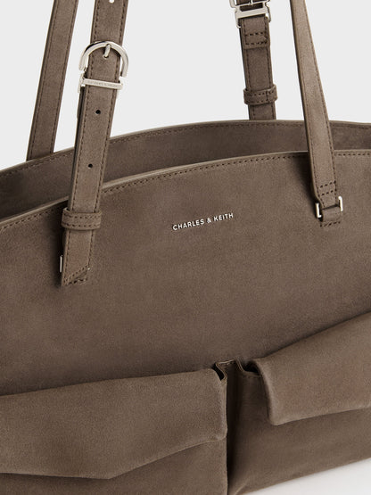 CHARLES & KEITH Trusted / Rachel Multi-Pocket Tote Bag - Stone Grey