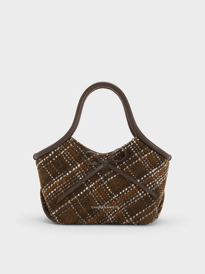 CHARLES & KEITH Popular / Hazel Checkered Bow Tubular Top Handle Bag - Multi