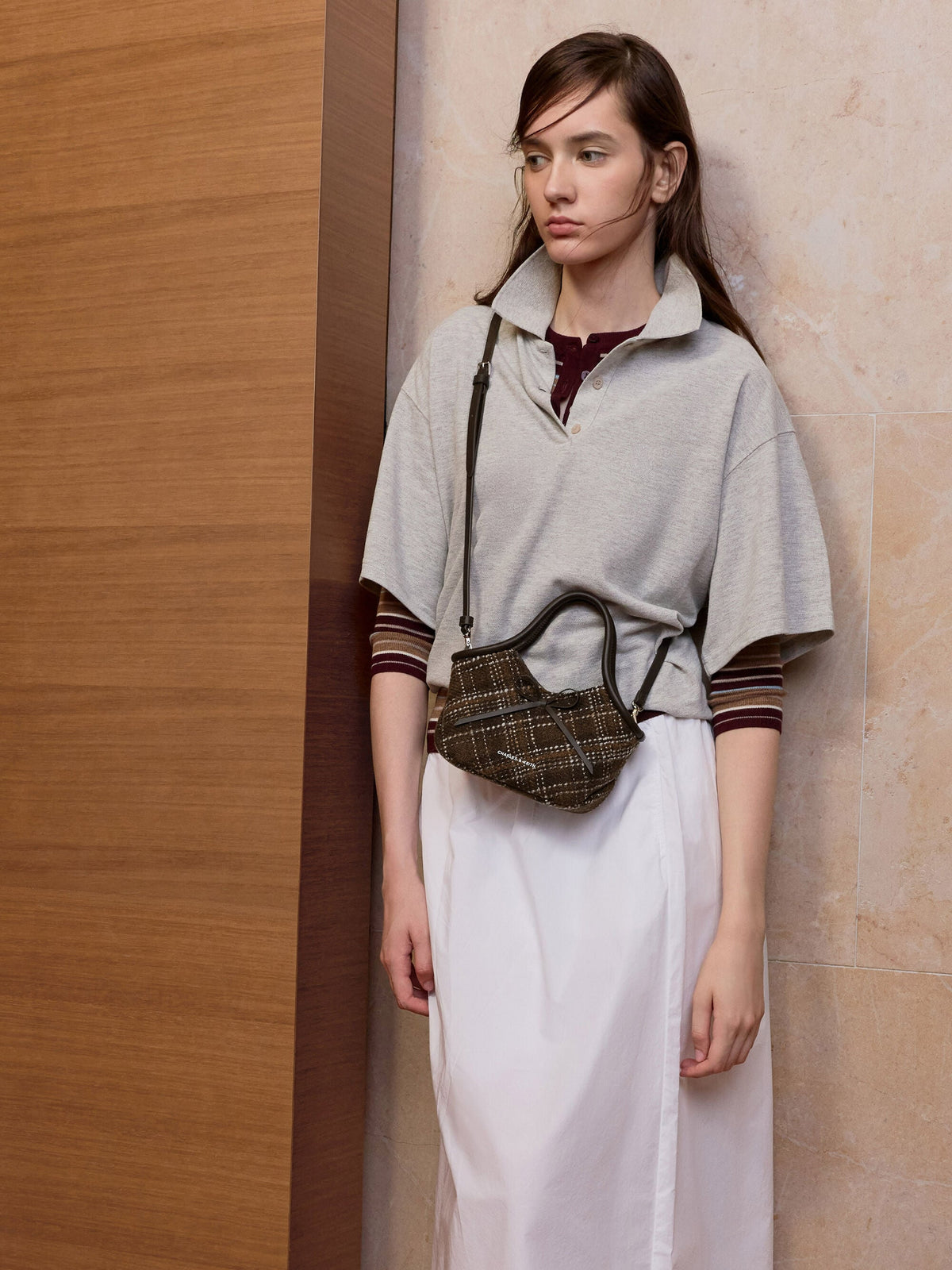 CHARLES & KEITH Popular / Hazel Checkered Bow Tubular Top Handle Bag - Multi