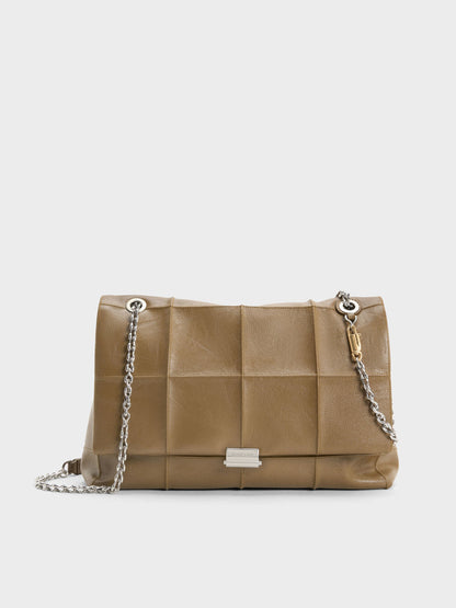 CHARLES & KEITH Value / Large Delfina Quilted Chain-Strap Shoulder Bag - Walnut Brown