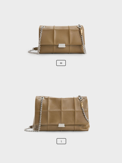 CHARLES & KEITH Value / Large Delfina Quilted Chain-Strap Shoulder Bag - Walnut Brown