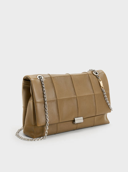 CHARLES & KEITH Value / Large Delfina Quilted Chain-Strap Shoulder Bag - Walnut Brown