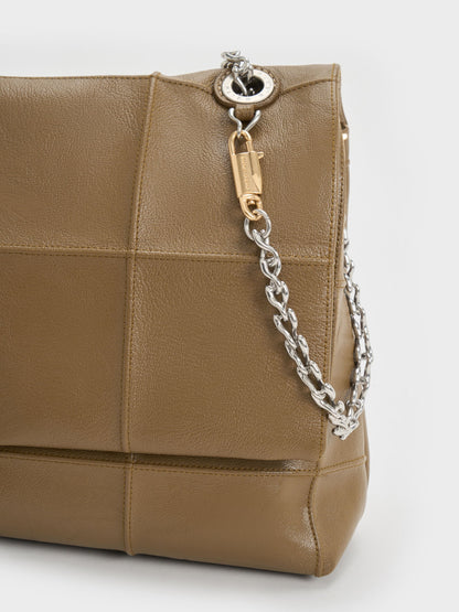 CHARLES & KEITH Value / Large Delfina Quilted Chain-Strap Shoulder Bag - Walnut Brown
