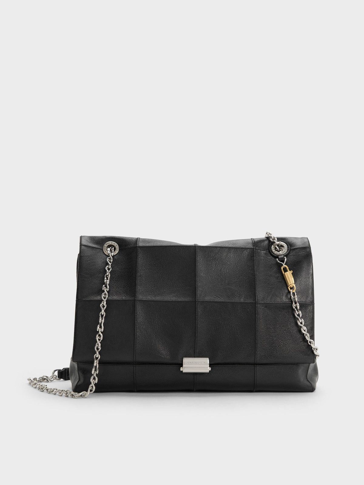 CHARLES & KEITH Trusted / Large Delfina Quilted Chain-Strap Shoulder Bag - Black