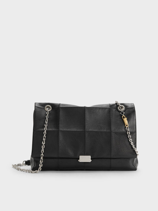 CHARLES & KEITH Trusted / Large Delfina Quilted Chain-Strap Shoulder Bag - Black