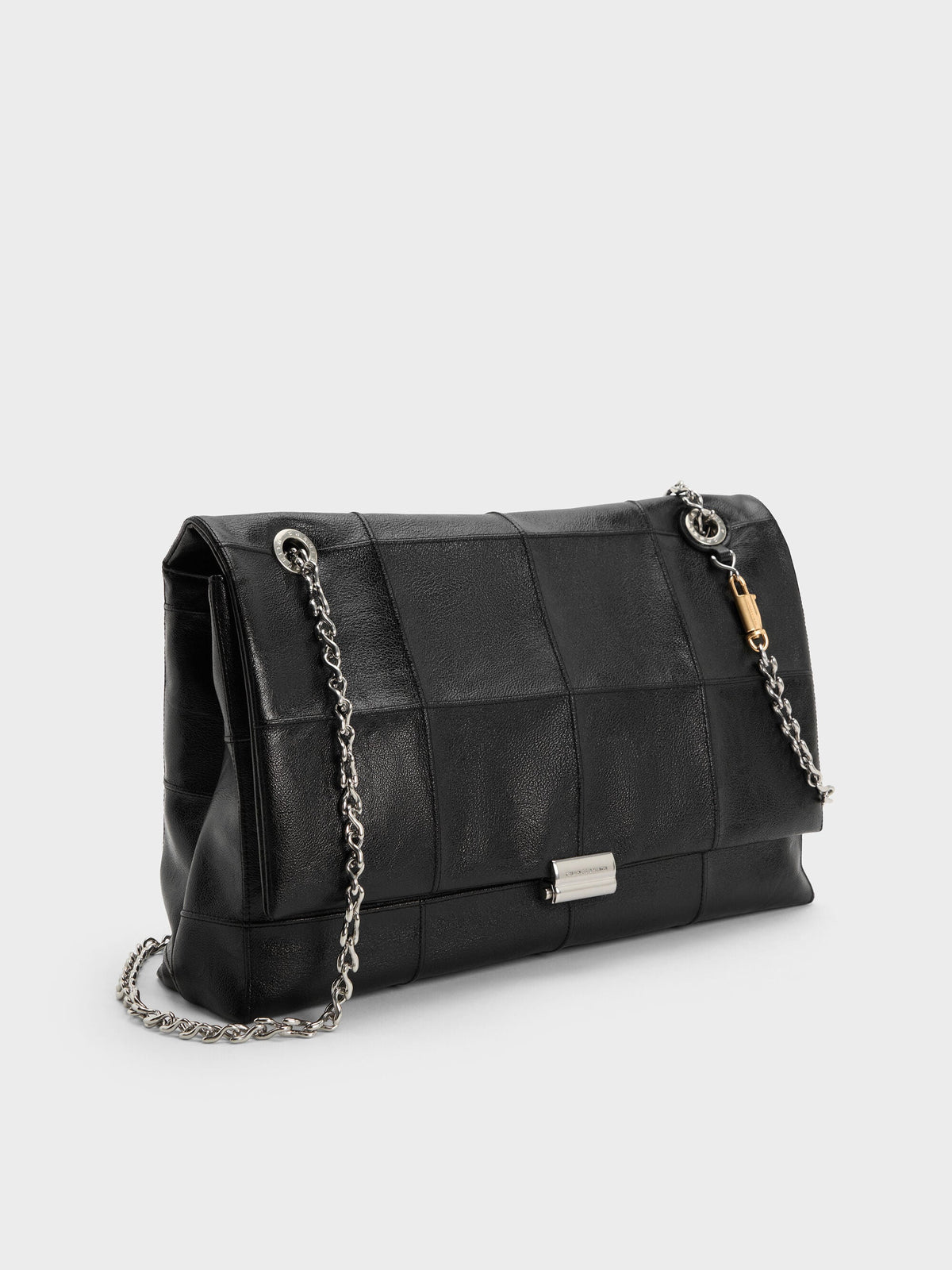 CHARLES & KEITH Trusted / Large Delfina Quilted Chain-Strap Shoulder Bag - Black
