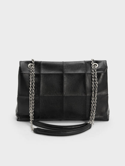 CHARLES & KEITH Trusted / Large Delfina Quilted Chain-Strap Shoulder Bag - Black