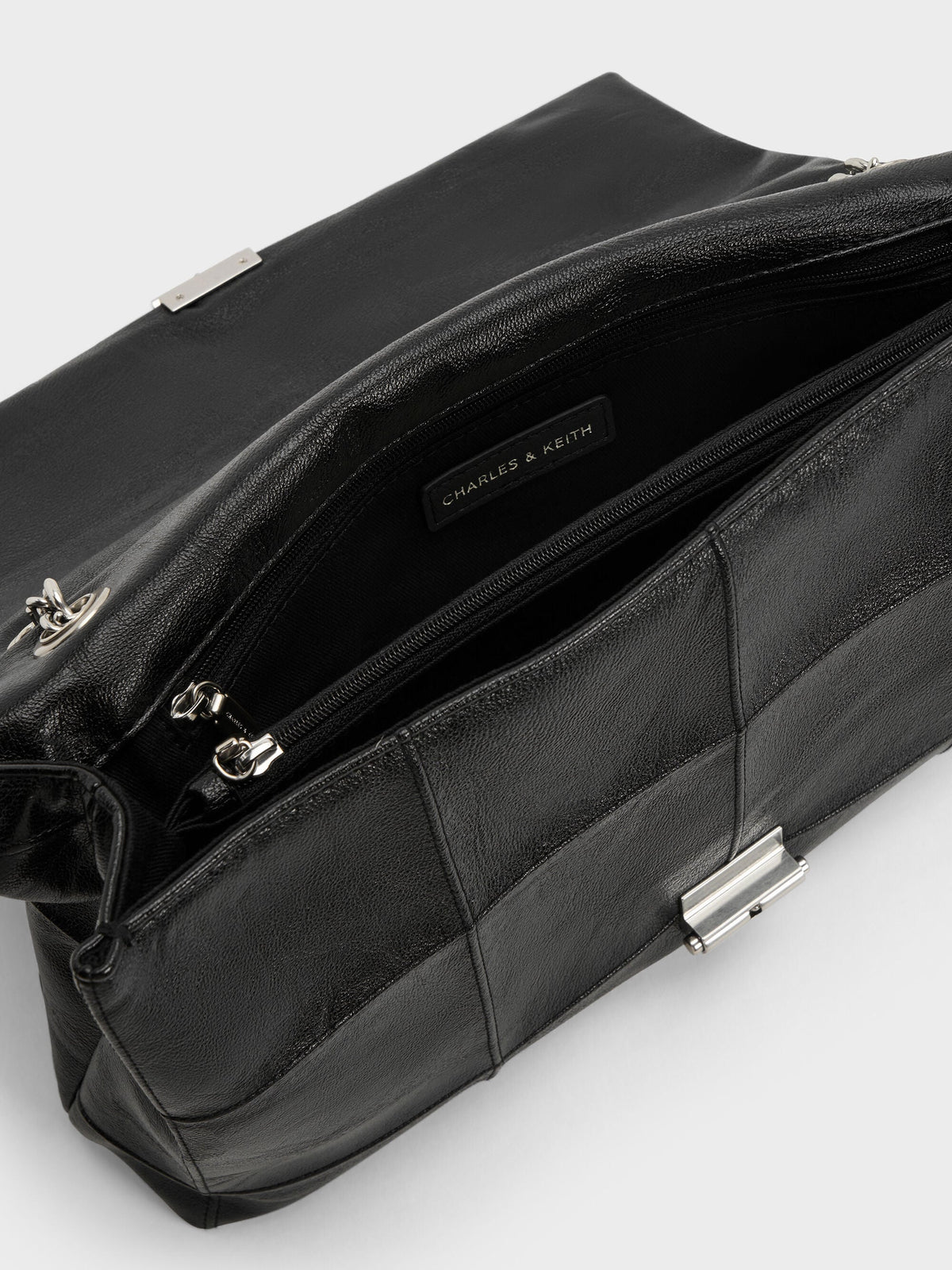 CHARLES & KEITH Trusted / Large Delfina Quilted Chain-Strap Shoulder Bag - Black