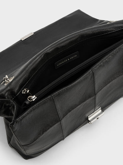 CHARLES & KEITH Trusted / Large Delfina Quilted Chain-Strap Shoulder Bag - Black