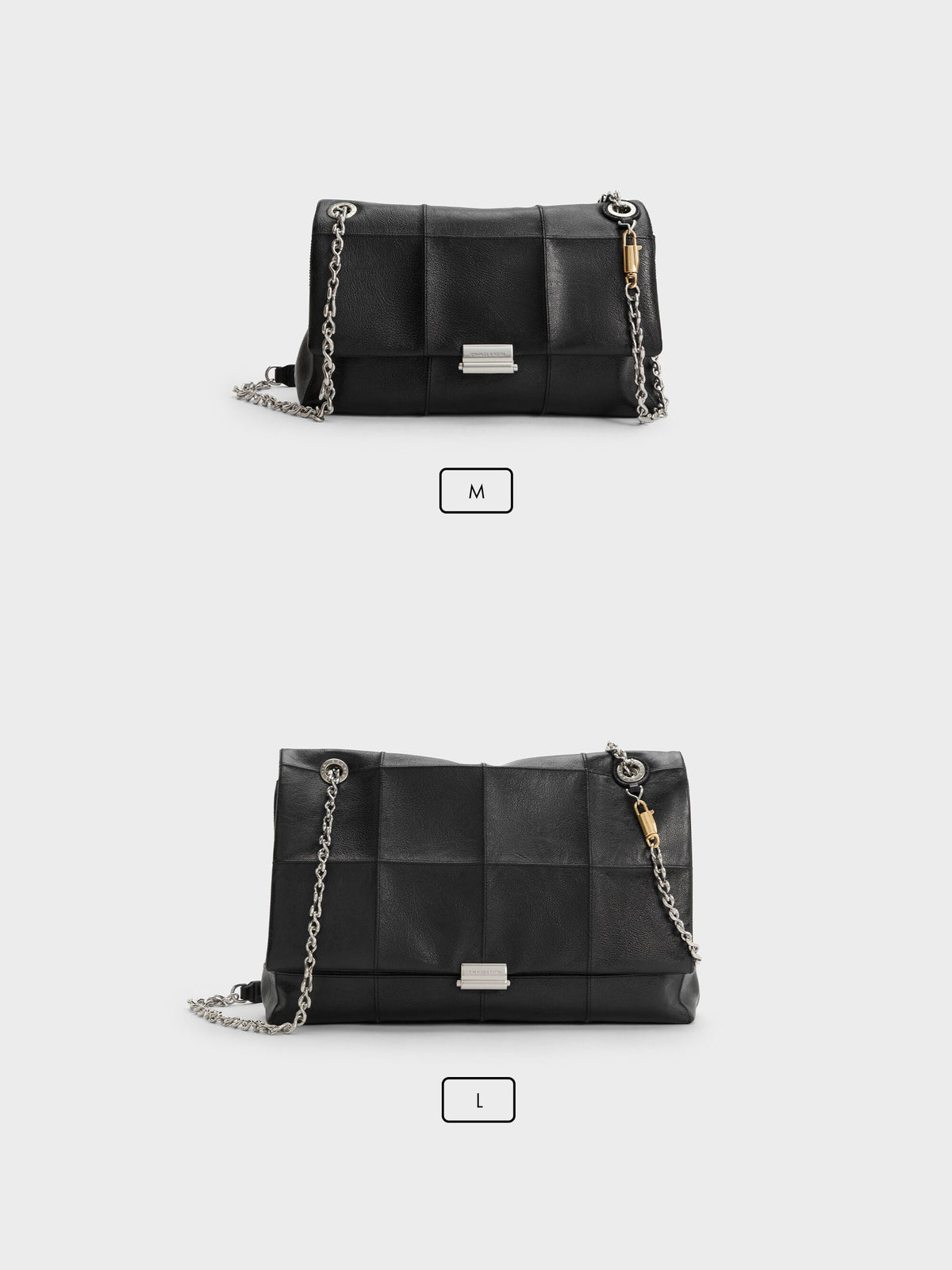 CHARLES & KEITH Trusted / Large Delfina Quilted Chain-Strap Shoulder Bag - Black