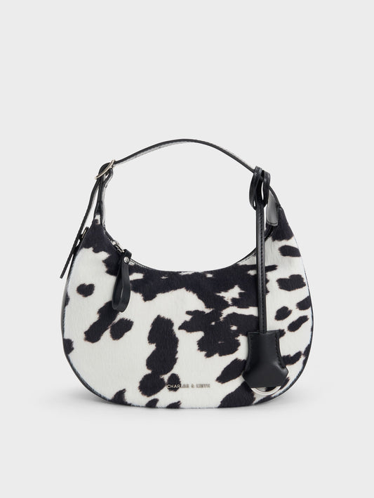 CHARLES & KEITH New / Vega Furry Cow-Print Hobo Bag - Multi