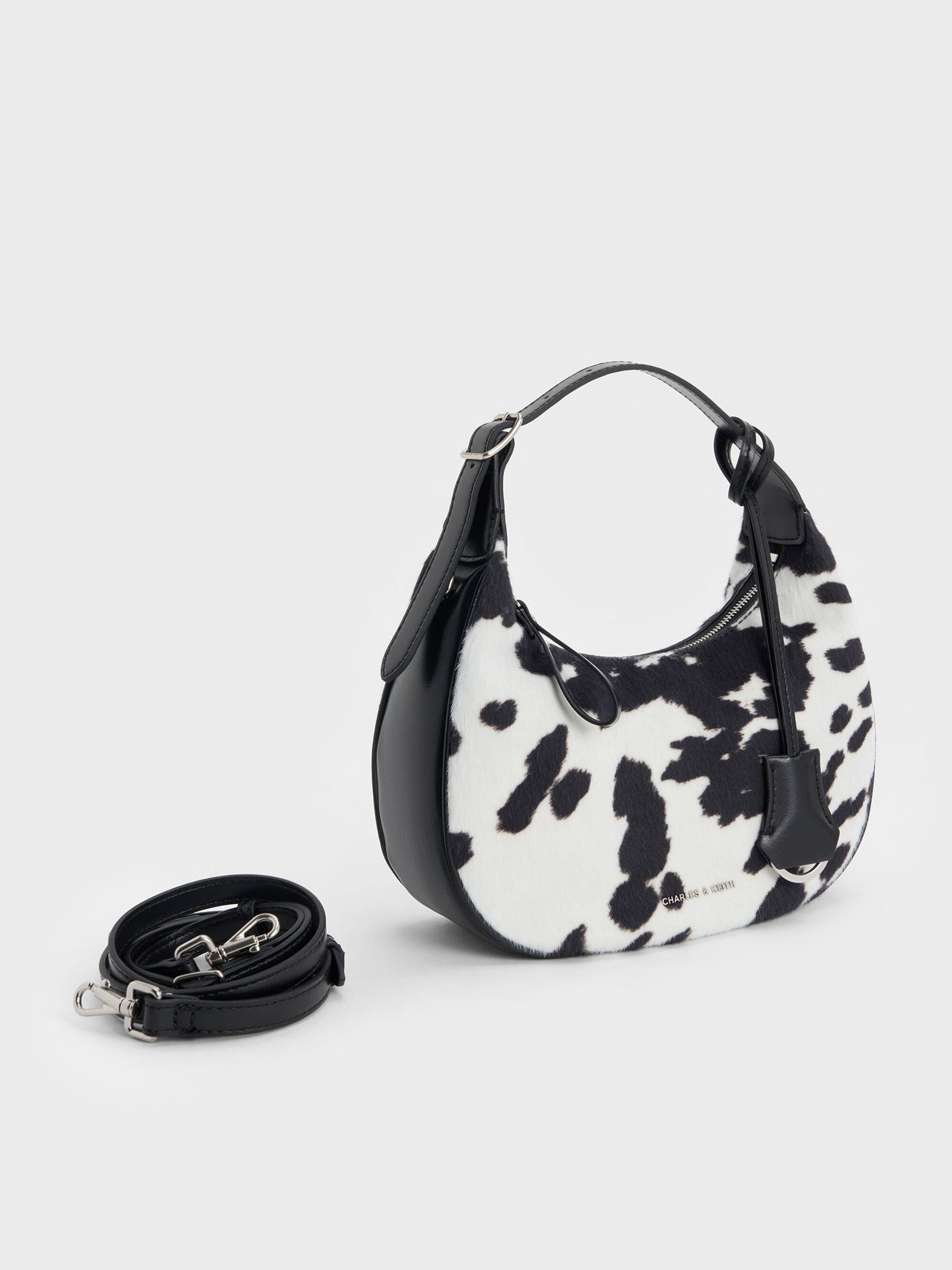 CHARLES & KEITH New / Vega Furry Cow-Print Hobo Bag - Multi